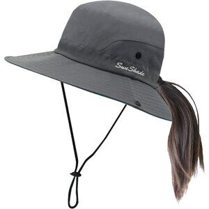 Women's Grey Wide Brim Mesh Vent Boonie With Chin Strap Classic Cowboy Hat
